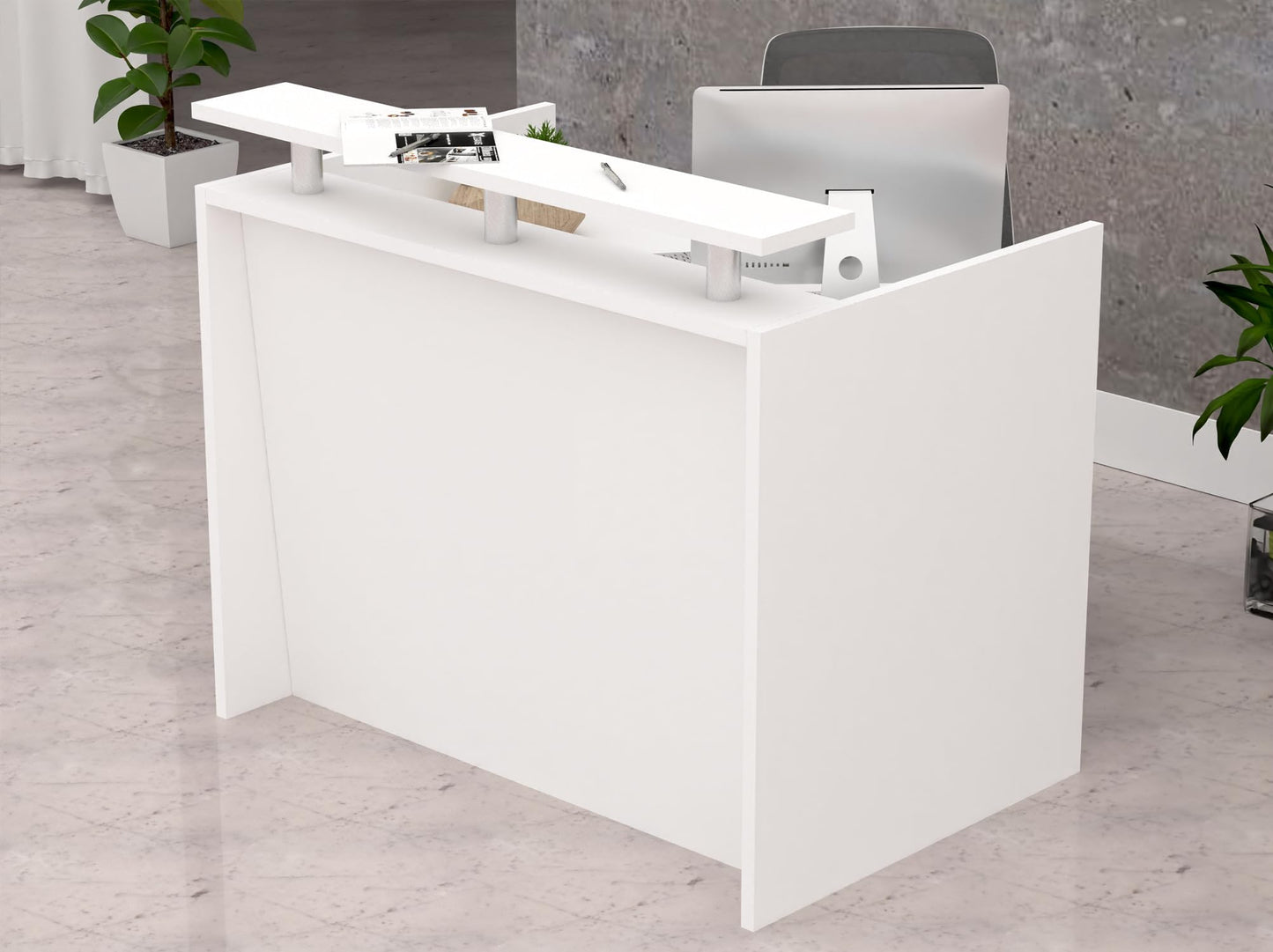 Mahmayi REC-2 Designer Reception Desk For Office Space, Front Office Desk (White-Coco Bolo)