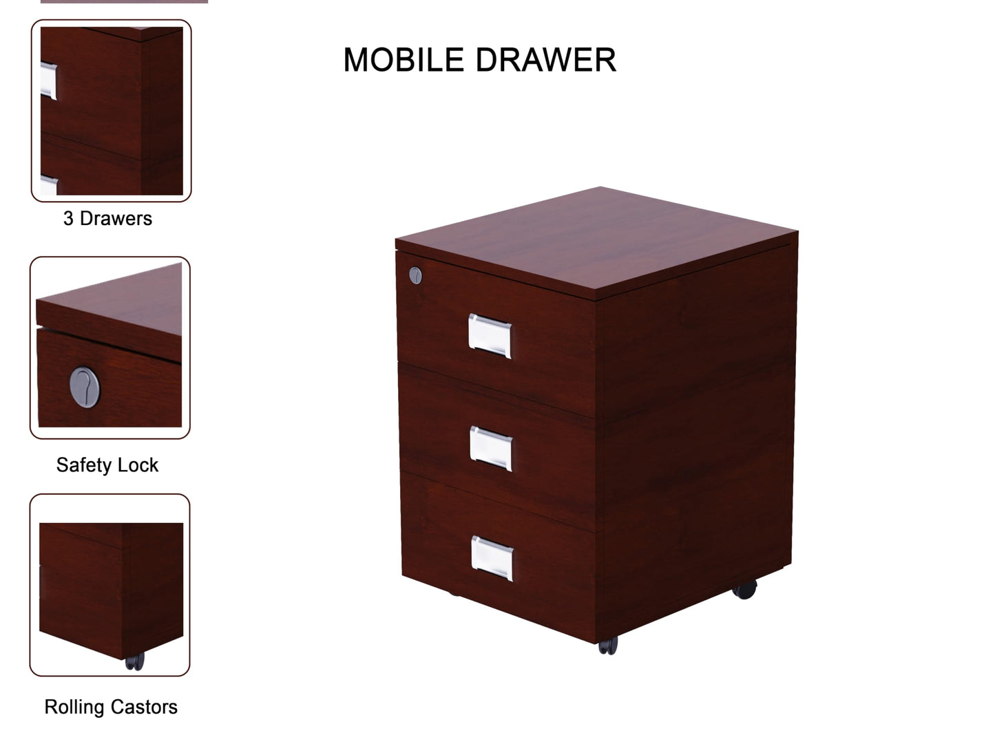 Mahmayi Carre Modern Workstation- Office Furniture with Steel Square Metal Legs, Silver Modesty Panel, Wood 3 Drawer Mobile Storage Unit, Tempered Glass Top for Office Executives, Home (140CM, White)