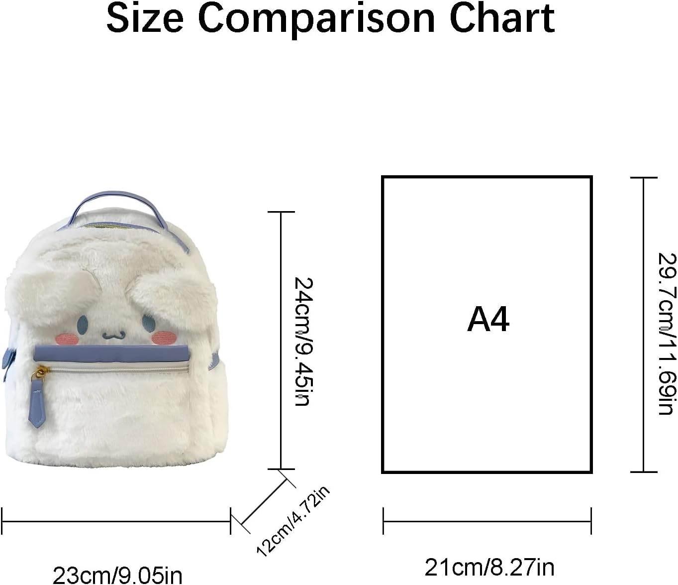 Cute Girl Plush Bag Backpacks for School, 3D Kawaii Animal Cartoon Schoolbag for Girl Bookbag School Supplies (White)