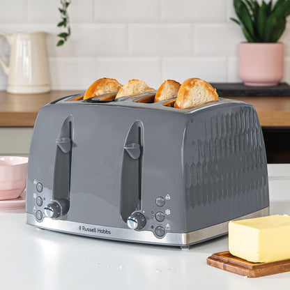 Russell Hobbs Honeycomb 2 Slice Toaster (Extra wide slots, High lift feature, 6 Browning levels, Frozen/Cancel/Reheat function, Removable crumb tray, 850W, Black, Textured high gloss) 26061