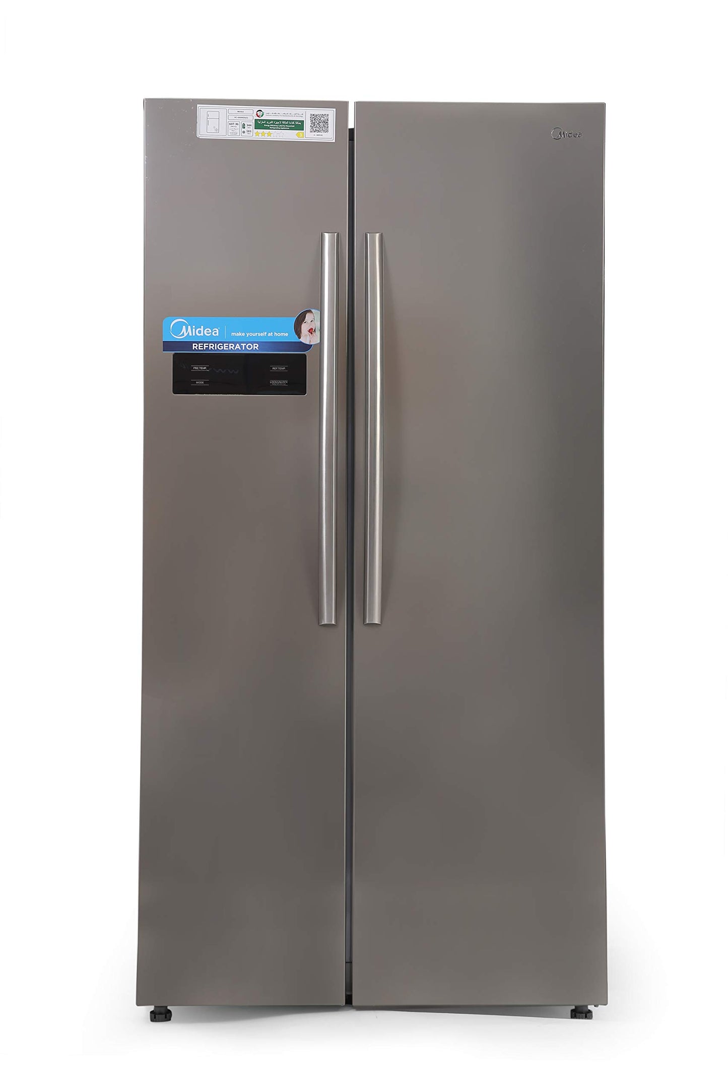 Midea 690L Gross Side By Side 2 Door Refrigerator HC689WENS, Frost Free Fridge Freezer With Humidity Control, Electronic Touch Screen With LED Display, Multi-Air Flow, Adjustable Door Racks, Silver