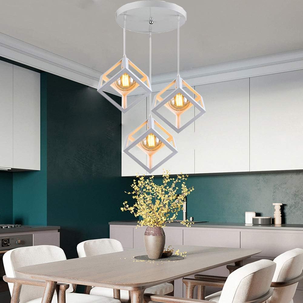 HUA QIANG WANG Industrial Pendant Light, 3-Light Vintage Black Ceiling Lamp, Adjustable Height Hanging Chandelier Lighting Fixture for Kitchen Island Living Room Dining Room Bedroom