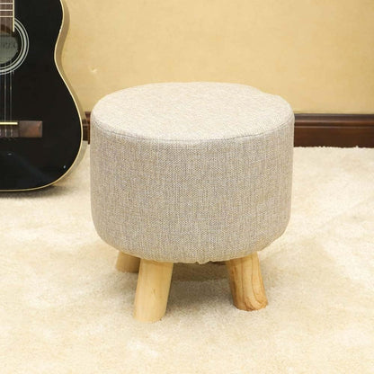 YAHOME Soft Round Ottoman Footrest Stool, Pouf Footstool Ottoman with Non-Skid Wooden Legs for Living Room, Bedroom, Kids Room with Padded Seat (Grey)