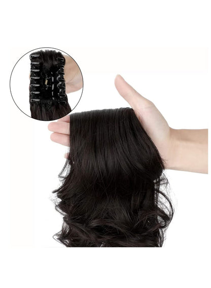 Synthetic Long Straight Claw Ponytail Wigs Clip In AH Tail Hair Ponytail (CURLY, 1B)