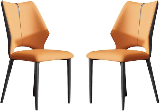 WENBO HOME Dining Chairs Set of 2 Kitchen Chairs Cushion Seat Lounge Side Seating Faux Leather Upholstered Dining Accent Chairs with Back Metal Legs for Living Room Kitchen Home (Orange)