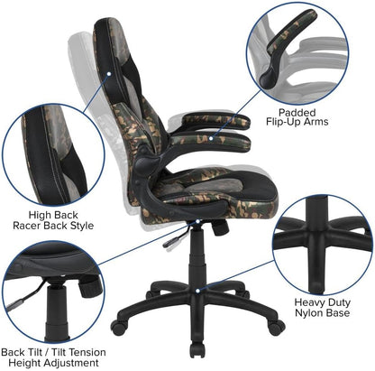 Flash Furniture X10 Gaming, Racing Office Ergonomic Computer PC Adjustable Swivel Chair with Flip-up Arms, Gray/Black LeatherSoft