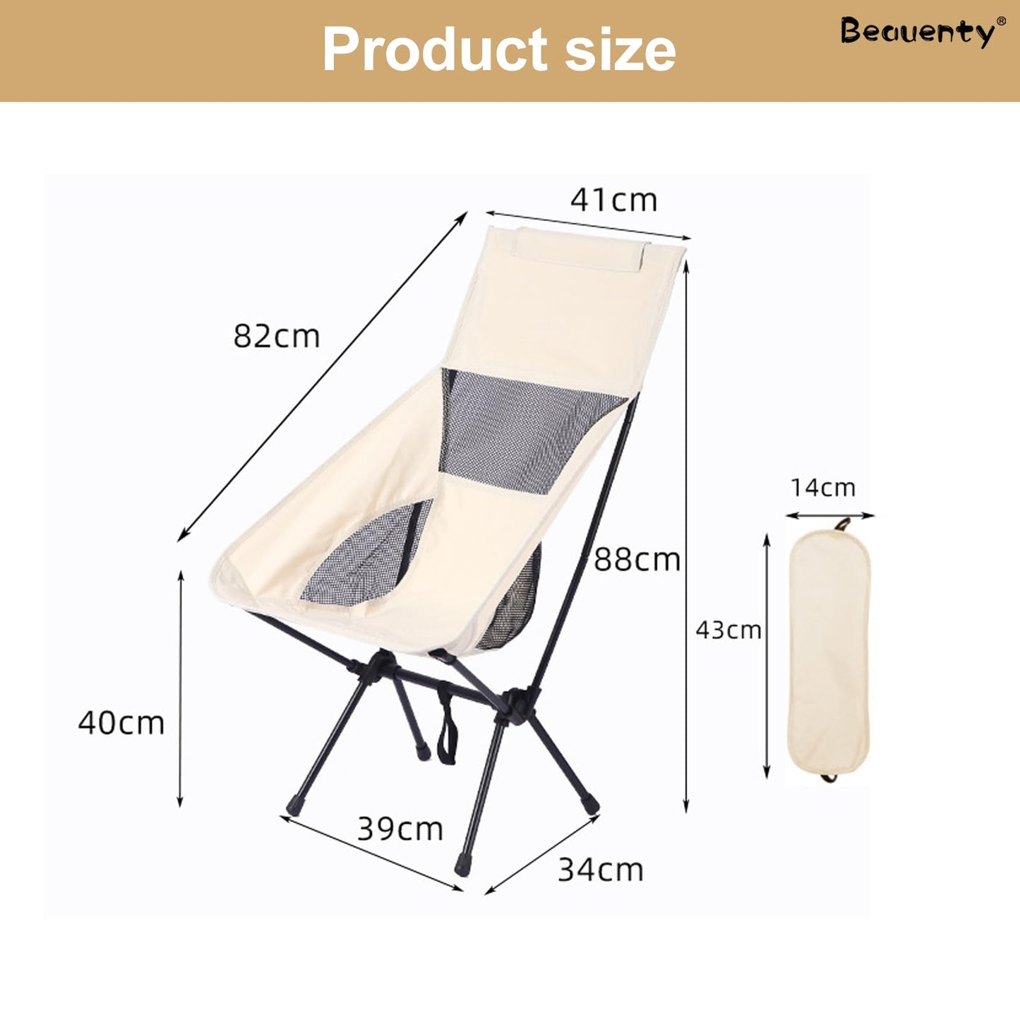 Beauenty Portable Camping Chair, Ultra-Compact Beach Chair for Adults Foldable Chair for Backpacking, Travel, Hiking, Fishing, Supports 100KG