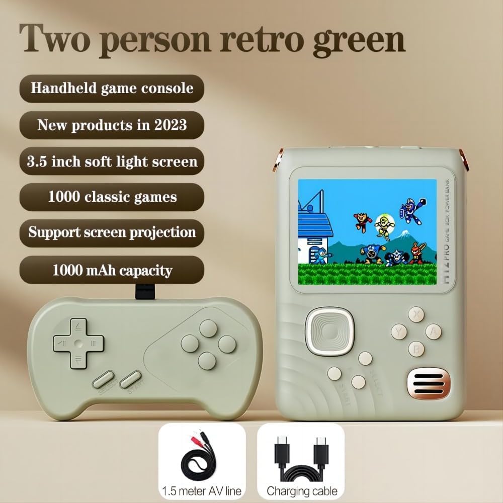 Handheld Game Console, 3.5 Inch Screen, Mini Games Console with 1000 Classical Games Portable Video Game Consoles, Handheld Gaming Console Support for Connecting TV & Two Players, Ideal Birthday Gift