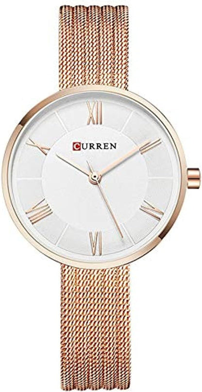 CURREN 9020 Quartz Round Dial Stainless Steel Strap Waterproof Watch for Women - Rose Gold