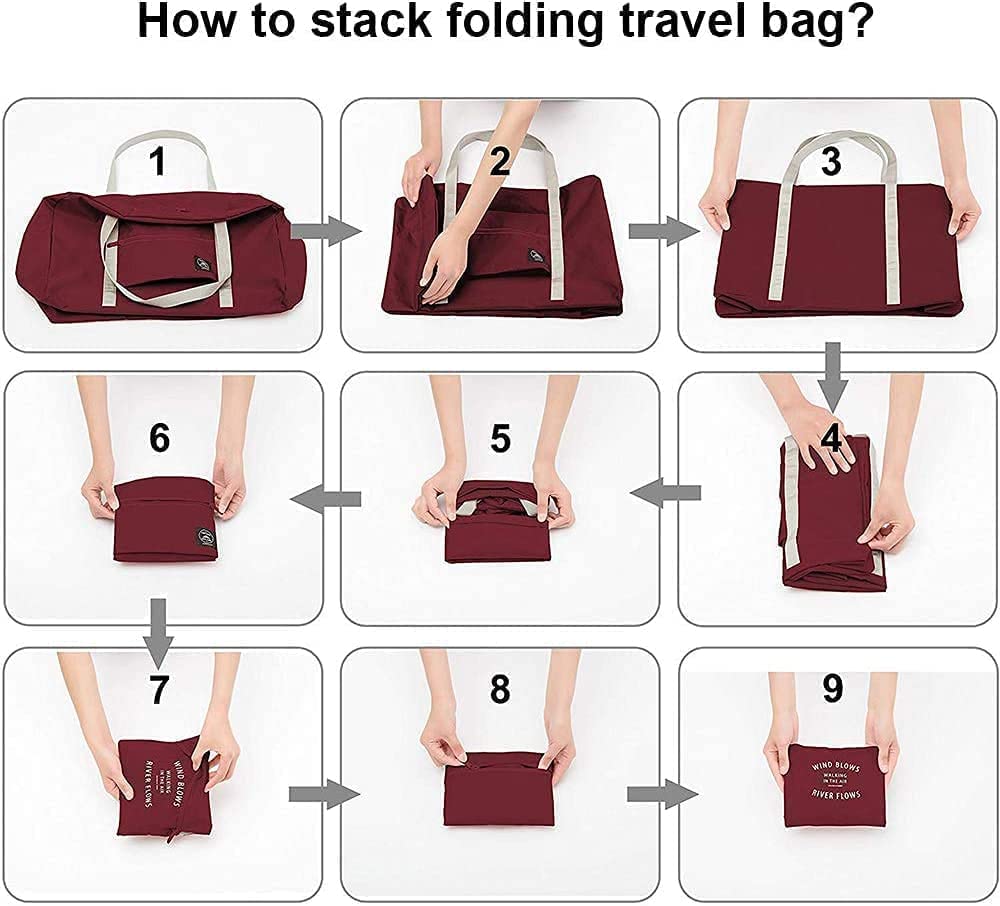 Foldable Luggage Hand Travel Bag Foldable Travel Duffel Bag, Travel Bag, Sport Totes, Shoulder Shopping Bag, Luggage Bag (Wine Red)