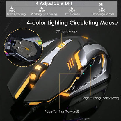 Smilee Gaming Keyboard and Mouse Combo Large Mouse Pad Mechanical Feel RGB Backlit 3200 DPI Mouse for Windows PC (Keyboard and Mouse Set) (Black Yellow)