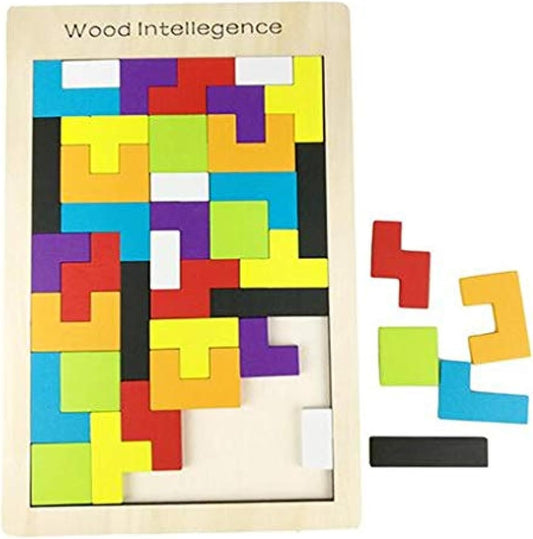 Wooden Tetris Puzzle 40 Pieces Brain Teasers Toy for Kids