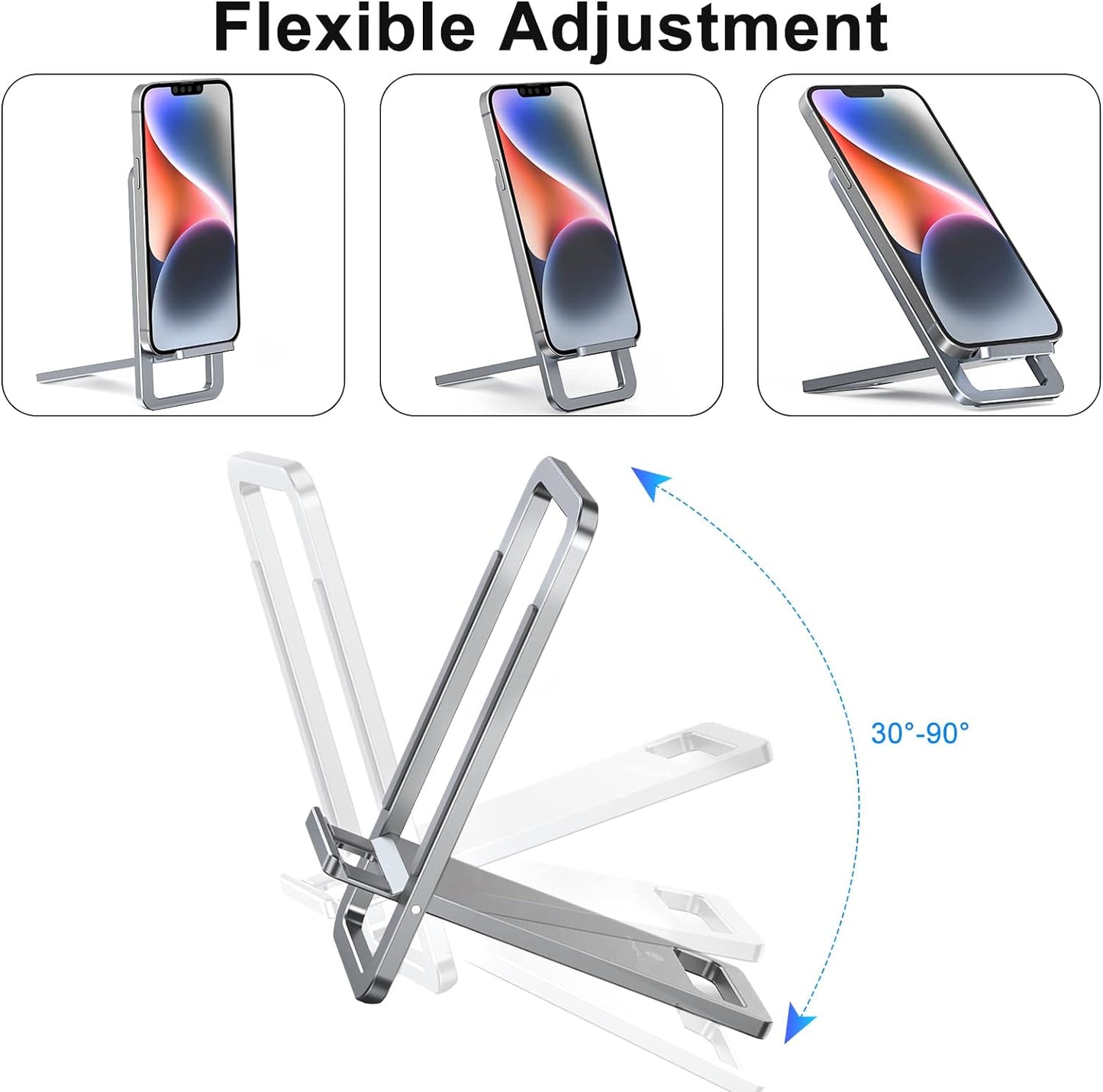 avakot Cell Phone Stand, Folding Aluminum Mobile Phone Holder Bracket for Desk Portable Travel Holder Office Desk Accessories Compatible with iPhone 14 13 12 Pro Max Samsung S22 S21 | Gray