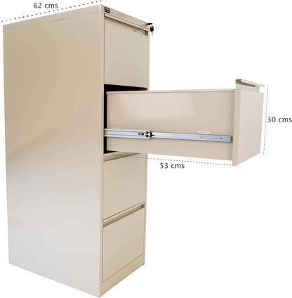 Mahmayi Godrej OEM 4 Drawer File Cabinet, Steel Construction, Includes Lock with 2 Keys, Fastener Free Assembly, Legal Size Filing Storage for Office Documents- Beige