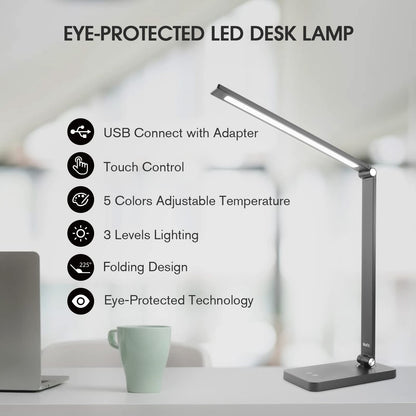 mafiti LED Desk Lamp, Aluminum Daylight Lamp Touch Control,Eye-Caring Dimmable Foldable Table Lamp for Back to School,Office,Bedroom,Working,Reading,Gift (white)