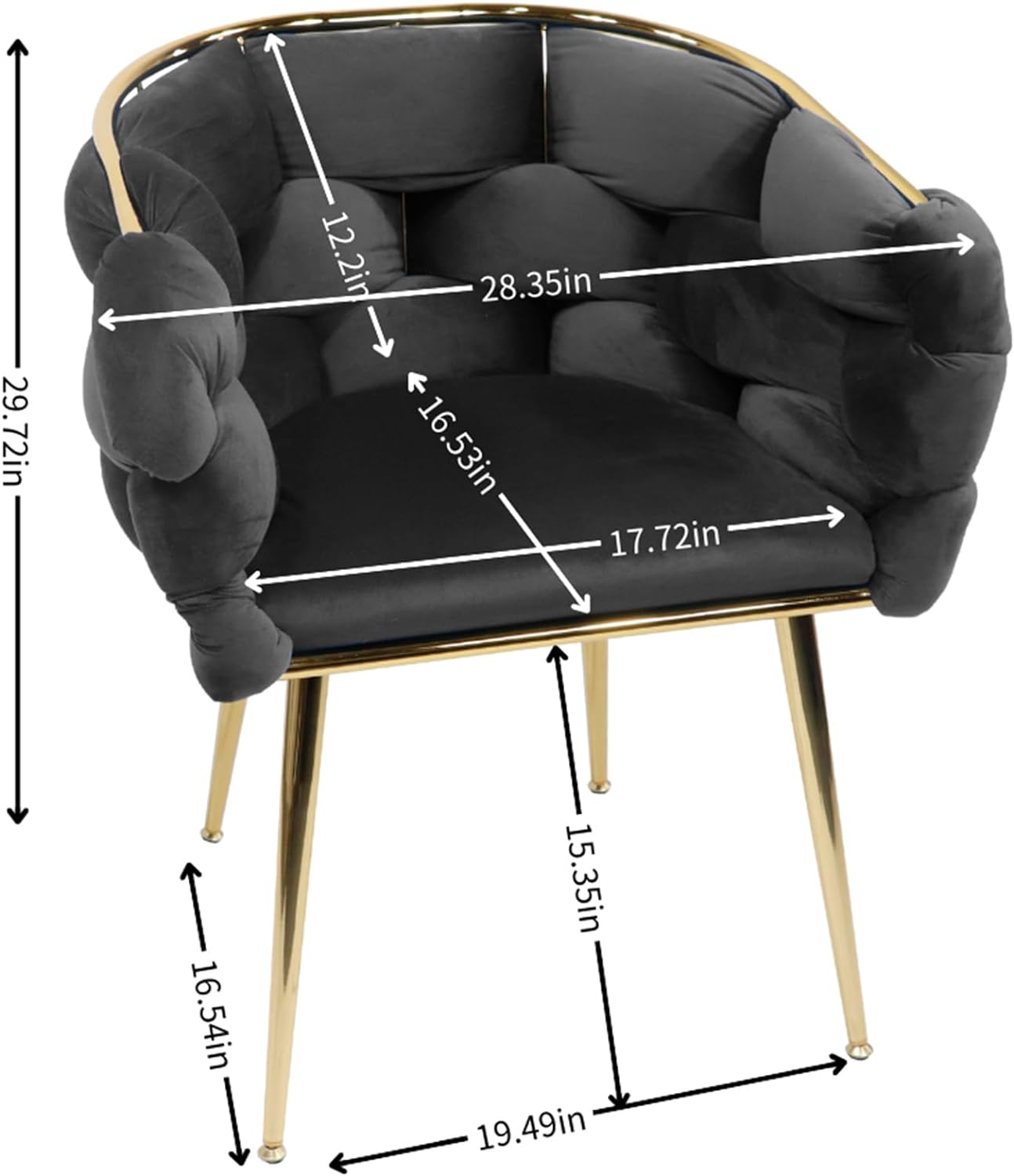 Tzou Luxury Couch Accent Chair,Velvet Upholstered Barrel Chairs,Metal Ingle Vanity Sofa Armchair for Living Room Waiting Room Office Gray