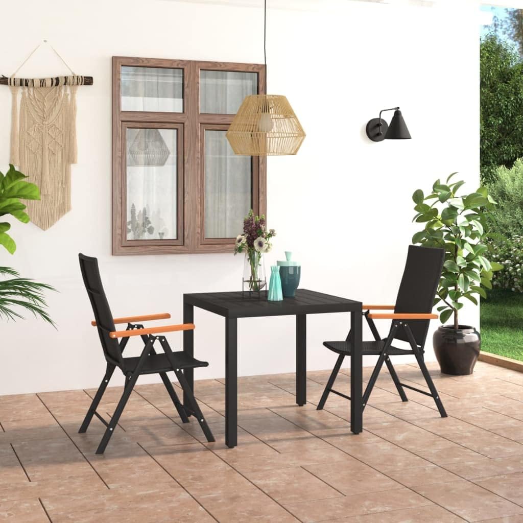 vidaXL Garden Dining Set 3 Piece Patio Table Chairs Furniture Garden Dining Set Patio Table and Chairs Outdoor Furniture Set Black and Brown