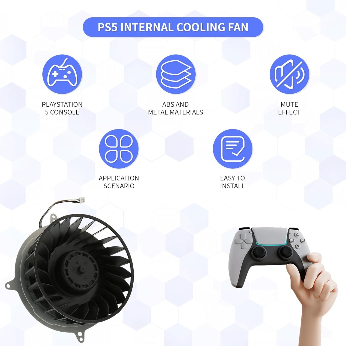 Gugxiom PS5 Internal Cooling Fan, ABS and Metal Materials, PS5 CPU Cooling Fan, 23 Blades, KSB1212HGG4E DC 12V, 2.15A, Cooling Fan