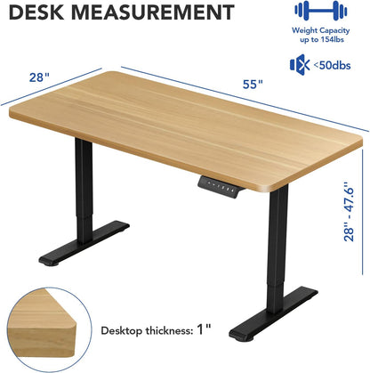 Flexispot EN1 Height Adjustable Standing Desk with Memory Height Adjustable Whole-Piece Desk Top (55x28, Black Frame + White Top)