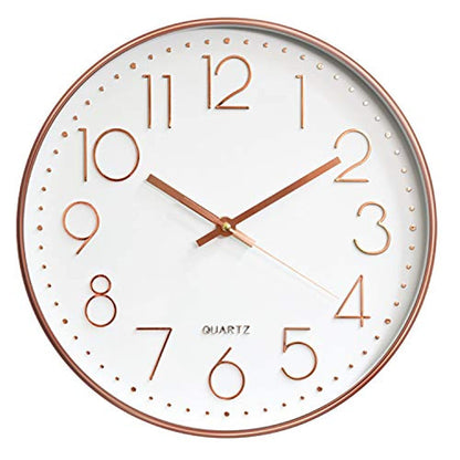 Non-Ticking Silent Wall Clocks 12 Inch Battery Operated Quartz Classic Decor Clock Easy to Read for Bedroom Home Kitchen Room Office School (Rose Gold)