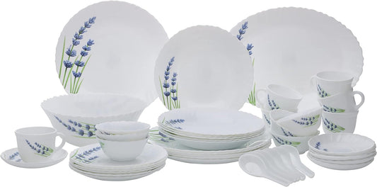 Royalford 44 pcs opalware dinner set, english lavender, rf10679 elegant floral design dishwasher safe freezer safe opal dishes sets service for 6, multicolour