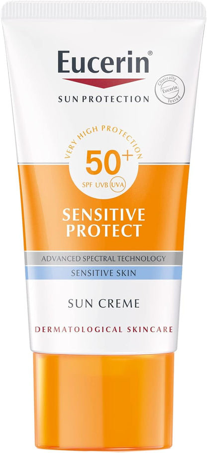 Eucerin Sun Cream Facial Sunscreen, High UVA/UVB Protection, SPF 50+, Water-Resistant, Fragrance-Free, Sun Protection For Sensitive and Dry Skin, Suitable for Atopic Skin, 50ml