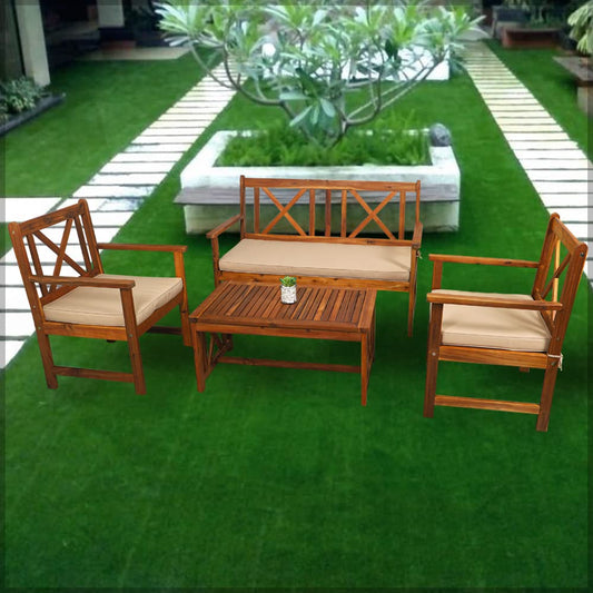 YATAI Acacia Wood 4 Seater Sofa Set with Table Garden for Outdoor Backyard Garden Wood Garden Dining Set - Wooden Sofa Chair Set