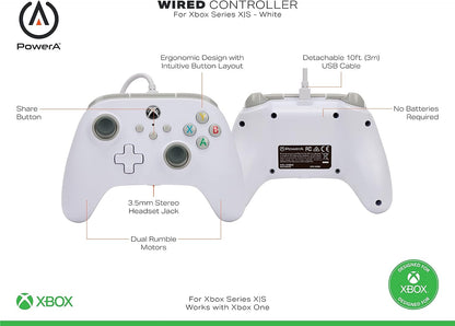 PowerA Wired Controller for Xbox Series X|S - White, gamepad, wired video game controller, gaming controller, works with Xbox One - Xbox Series X