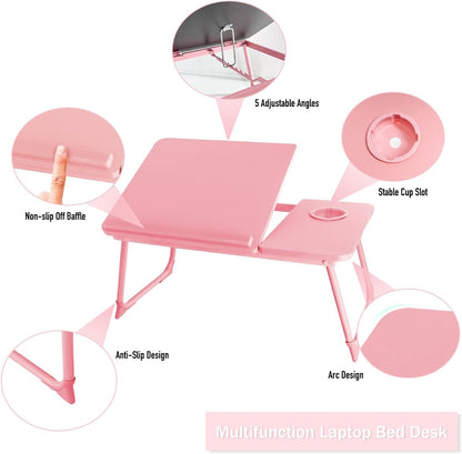 LENDIS Bed Desk, Foldable Laptop Desk, Adjustable Height Tilt Lap Desk, Stand Non-slip Tablet PC with Cup Holder Laptop Work Reading Study Eating Computer Desk Sofa Sofa Table Folding (Yellow)