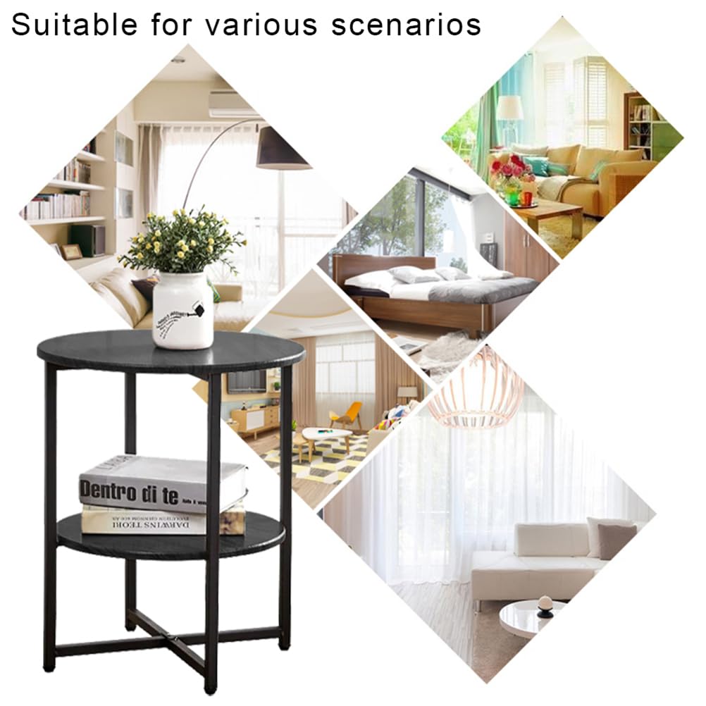 BBAUER Round Storage End Table,Sofa Tea Coffee Table,Bedside End Table,Nightstand,Coffee Round Table with Detachable Tray Top,Sofa Side Snack Table,for Living Room Bedroom