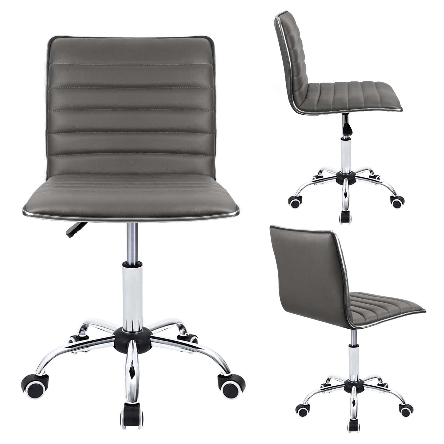 Furmax Mid Back Task Chair,Low Back Leather Swivel Office Chair,Computer Desk Chair Retro with Armless Ribbed (White)