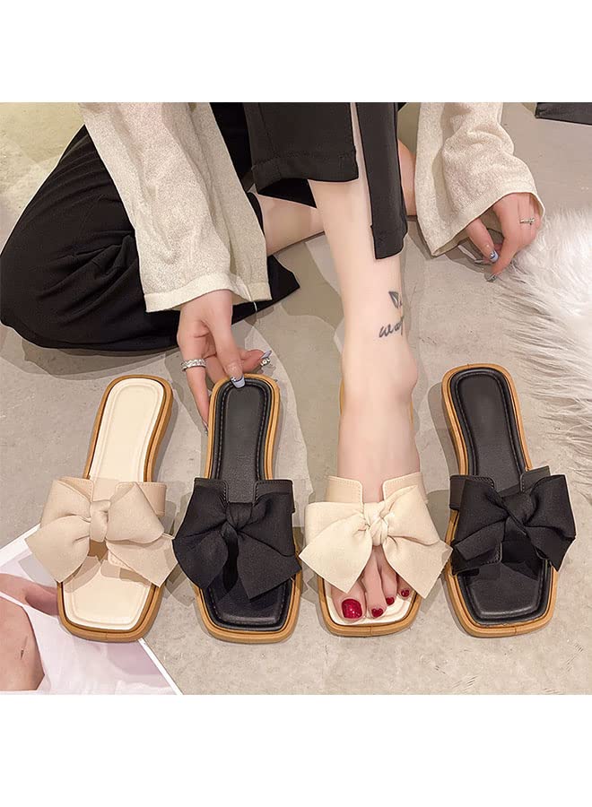 Ladies Fashion Summer Bow Slippers Outdoor or Indoor Flat Beach Sandals