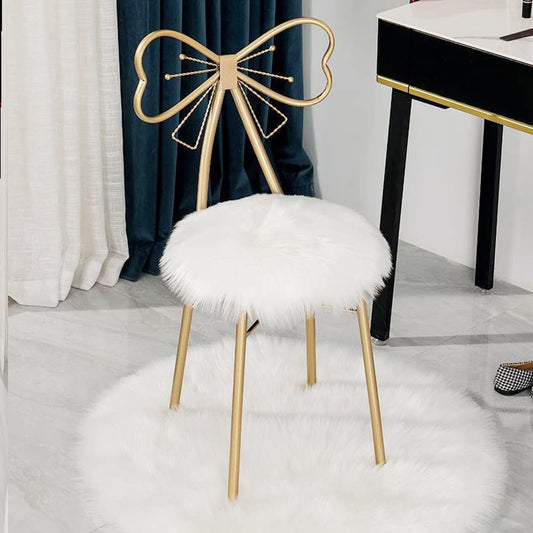 LINGWEI Metal Vanity Chair Fur Cushioned Padded Seat Makeup Dressing Stool Bench with Butterfly Backrest Child Dining Chair Furniture Bedroom Makeup Stool.