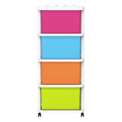 Cosmoplast 4 Tiers Storage Cabinet With Wheels, White Mix Drawers