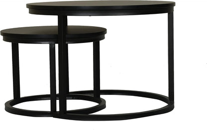 RIGID Nesting Tables Set of 2 Wood Coffee Table Round,Farmhouse End Tables for Living Room, Small Couch Tea Table,Industrial Stacking Side Tables with Sturdy Steel Metal Frame