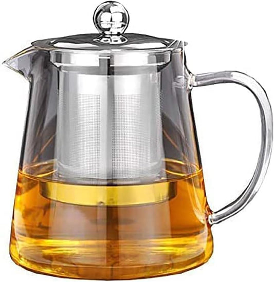 BMG Import Export Heat Resistant Proof Clear Glass Kettle Stove Top Safe Blooming and Loose Tea Pot with Stainless Steel Infuser and Lid, 800 ml