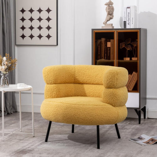 Exclusive Polyester Barrel Chair Sherpa Fabric Accent Chair, Comfy Tufted Upholstered Armchair (Yellow Polyester)