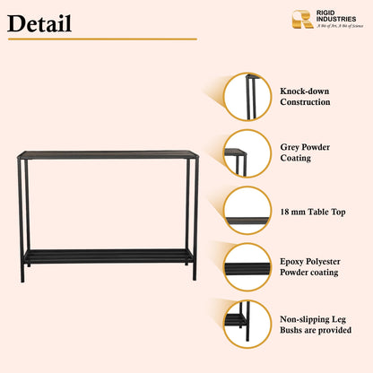 RIGID Console Table | Corner End Table with Stainless Steel Frame and Glass Top for Living Room, Office