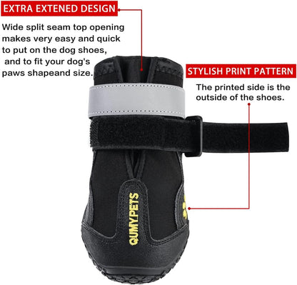 QUMY Dog Shoes for Large Dog, Medium Dogs Boots & Paw Protectors for Winter Snowy Day, Summer Hot Pavement, Waterproof in Rainy Weather, Outdoor Walking, Indoor Hardfloors Anti Slip Sole Black Size 5