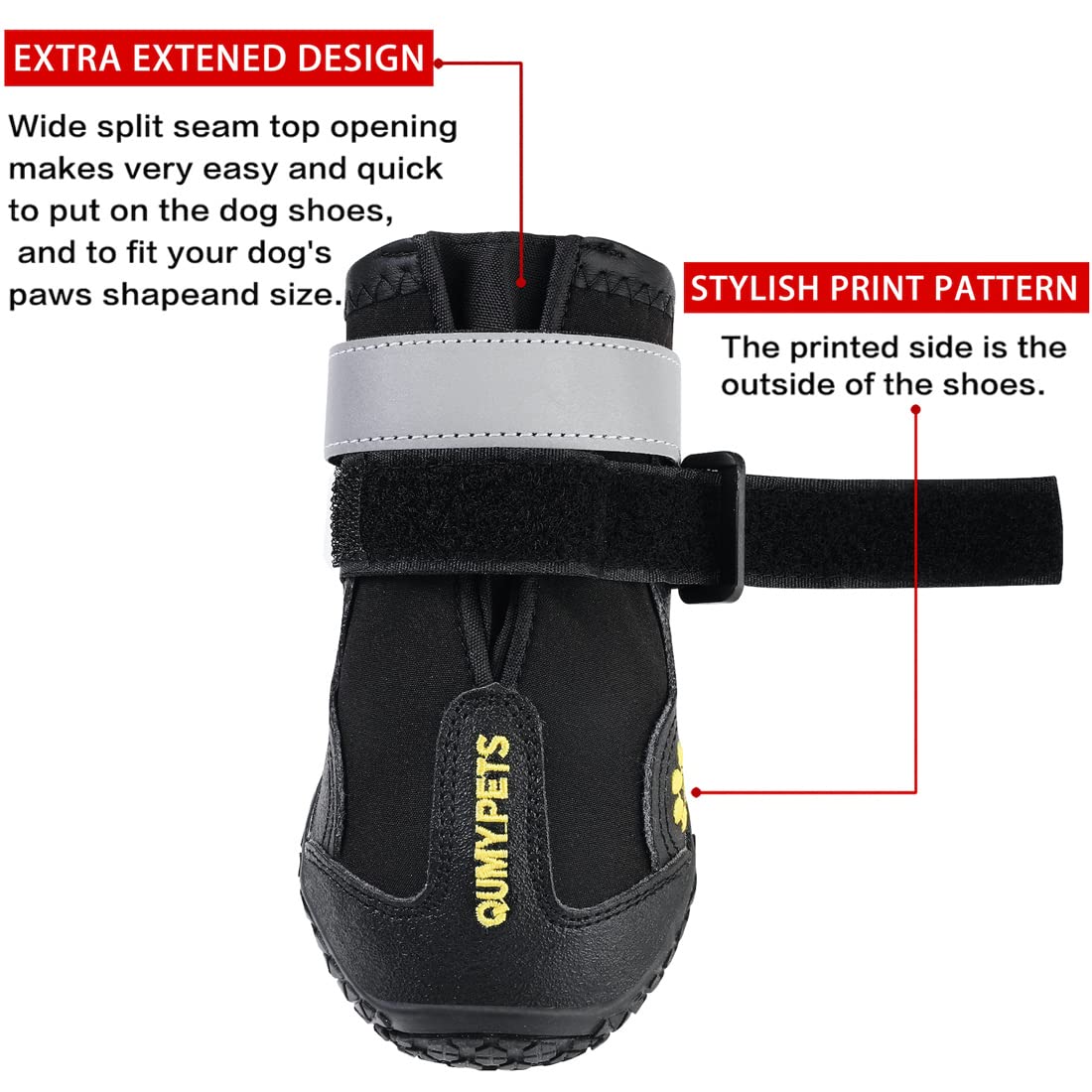 QUMY Dog Shoes for Large Dog, Medium Dogs Boots & Paw Protectors for Winter Snowy Day, Summer Hot Pavement, Waterproof in Rainy Weather, Outdoor Walking, Indoor Hardfloors Anti Slip Sole Black Size 5