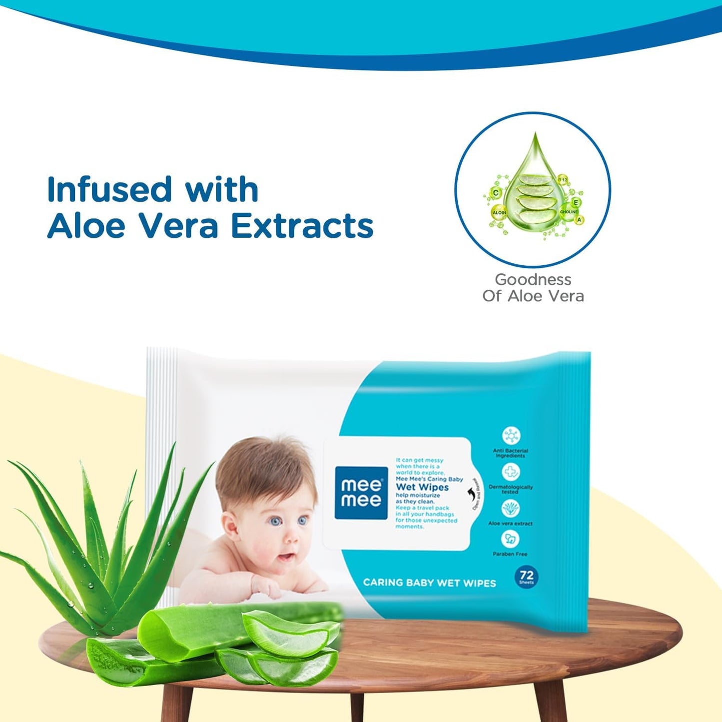 Mee Mee Caring Aloe Vera Baby Wet Wipes, 72 Pieces (Pack of 5)