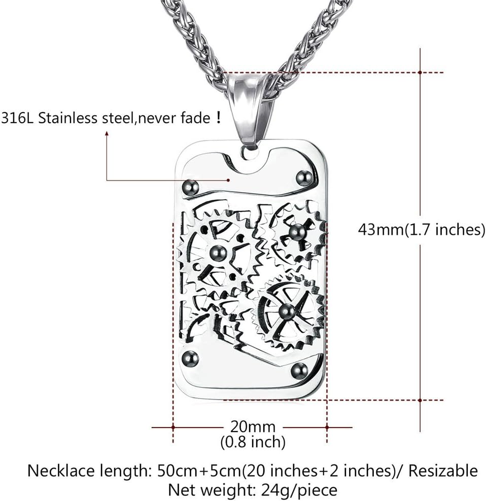 U7 Men Steampunk Jewelry Stainless Steel Rope Chain Cool Gear Pendant Necklace, 22/24/26 Inch Length, With Gift Box