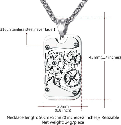 U7 Men Steampunk Jewelry Stainless Steel Rope Chain Cool Gear Pendant Necklace, 22/24/26 Inch Length, With Gift Box