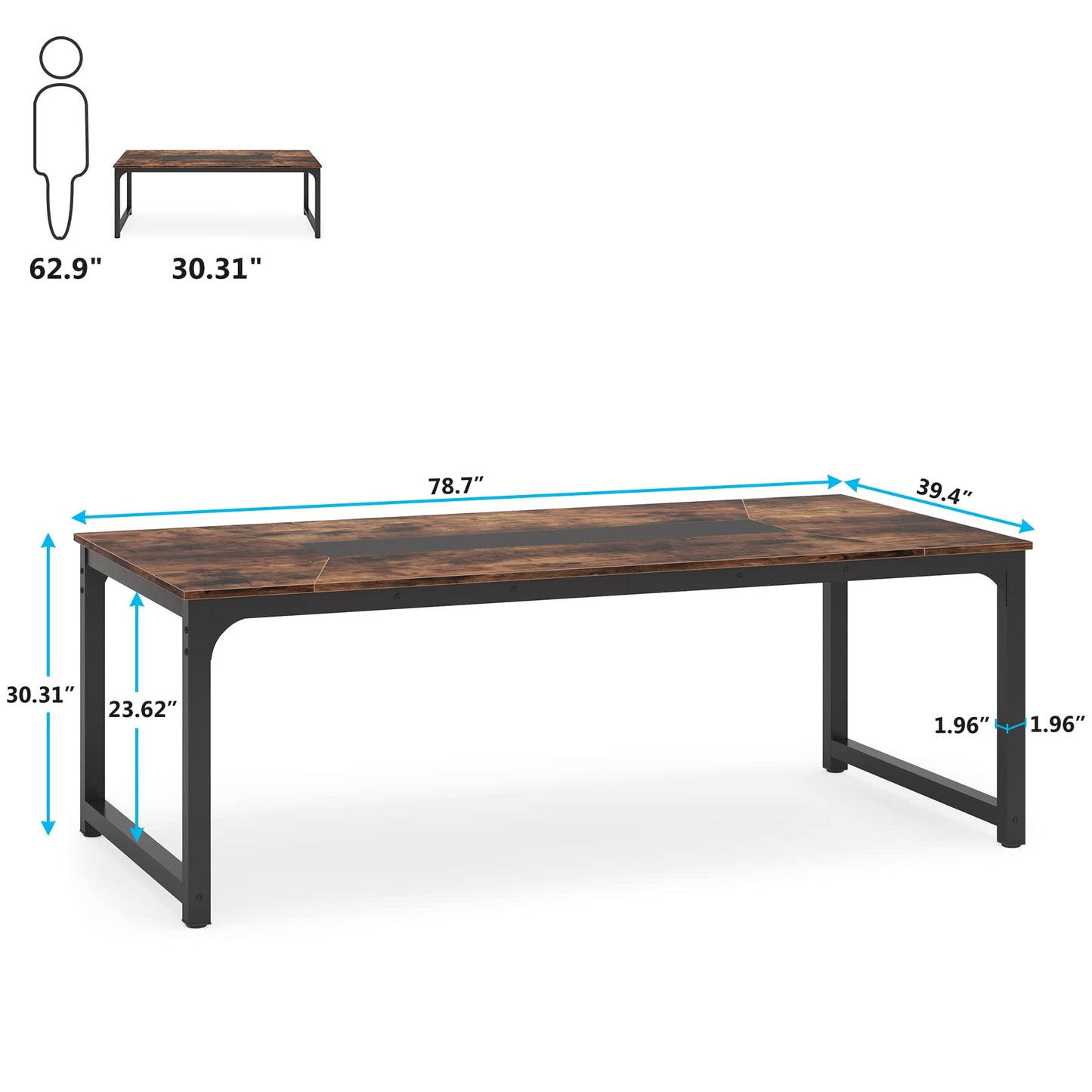 Tribesigns Computer Desk, Large Office Desk Computer Table Study Writing Desk for Home Office, Walnut + Black Leg, 63 X 23.6 inch