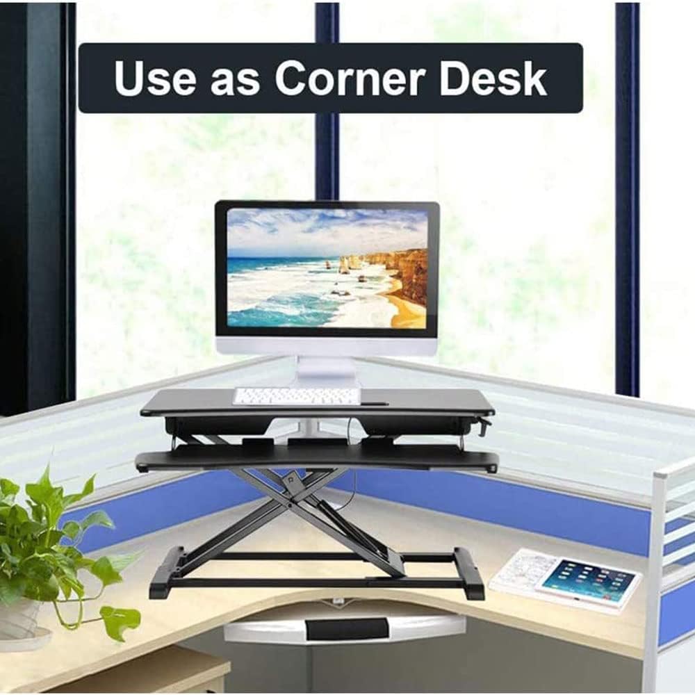 COOLBABY Standing Desk Converter-32-inch Height Adjustable,Removable Desk Workbench,Hydraulic Spring Assist,Free Adjustment Height,Sit or Stand,Black