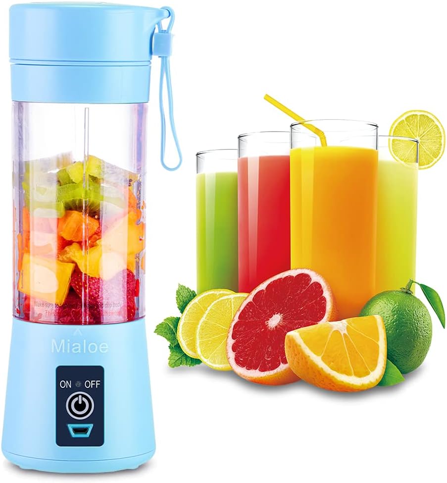 Portable 6 Blades in 3D Juicer Cup,Updated Version Rechargeable Juice Blender Magnetic Secure Switch Electric Fruit Mixer for Superb Mixing 380ml (blue), Large