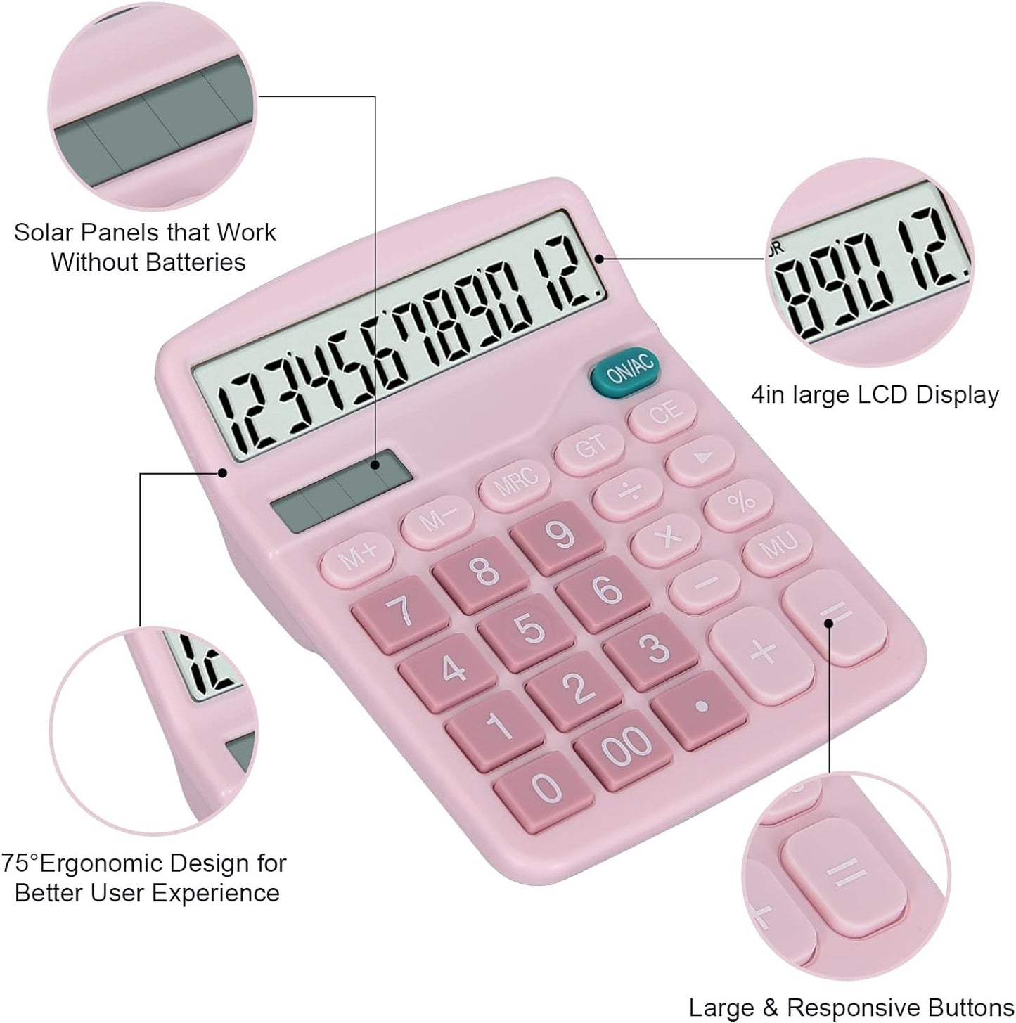 EooCoo Basic Standard Calculator 12 Digit Desktop Calculator with Large LCD Display for Office, School, Home & Business Use, Modern Design - Green