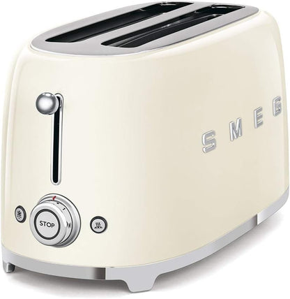 Smeg TSF02CRUK, 50's Retro Style 4 Slice Toaster,6 Browning Levels,2 Extra Wide Bread Slots, Defrost and Reheat Functions, Removable Crumb Tray, Cream, 1 Year Warranty