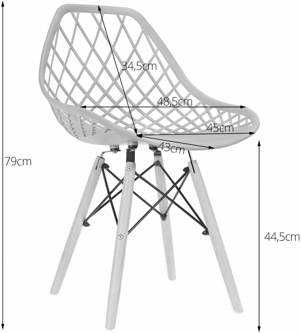 Dining Chair,Newest Style Modern Plastic Chair,Shell Room Chair with Lattice Back and Wooden Dowel Eiffel Legs,for for Kitchen Bedroom Living Room (Black,four chairs)