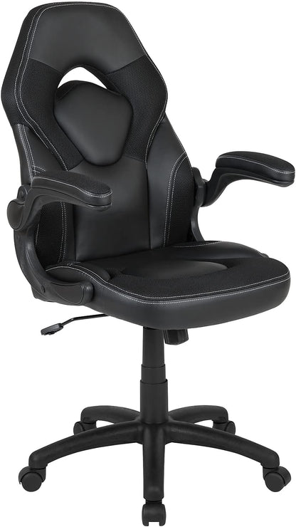 Flash Furniture X10 Gaming, Racing Office Ergonomic Computer PC Adjustable Swivel Chair with Flip-up Arms, Gray/Black LeatherSoft